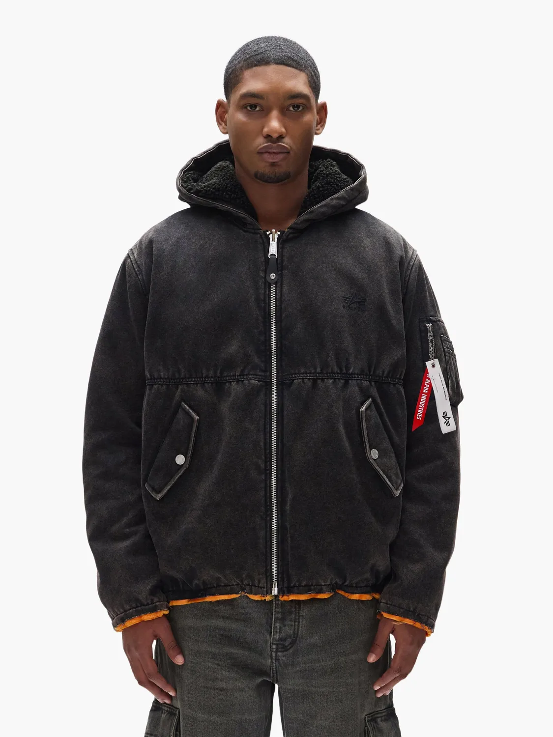 Purple x Alpha Hooded Bomber blouson noir oversize