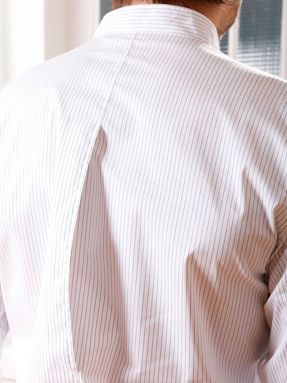 Hollington chemise slim col mao rayée blanche L coton