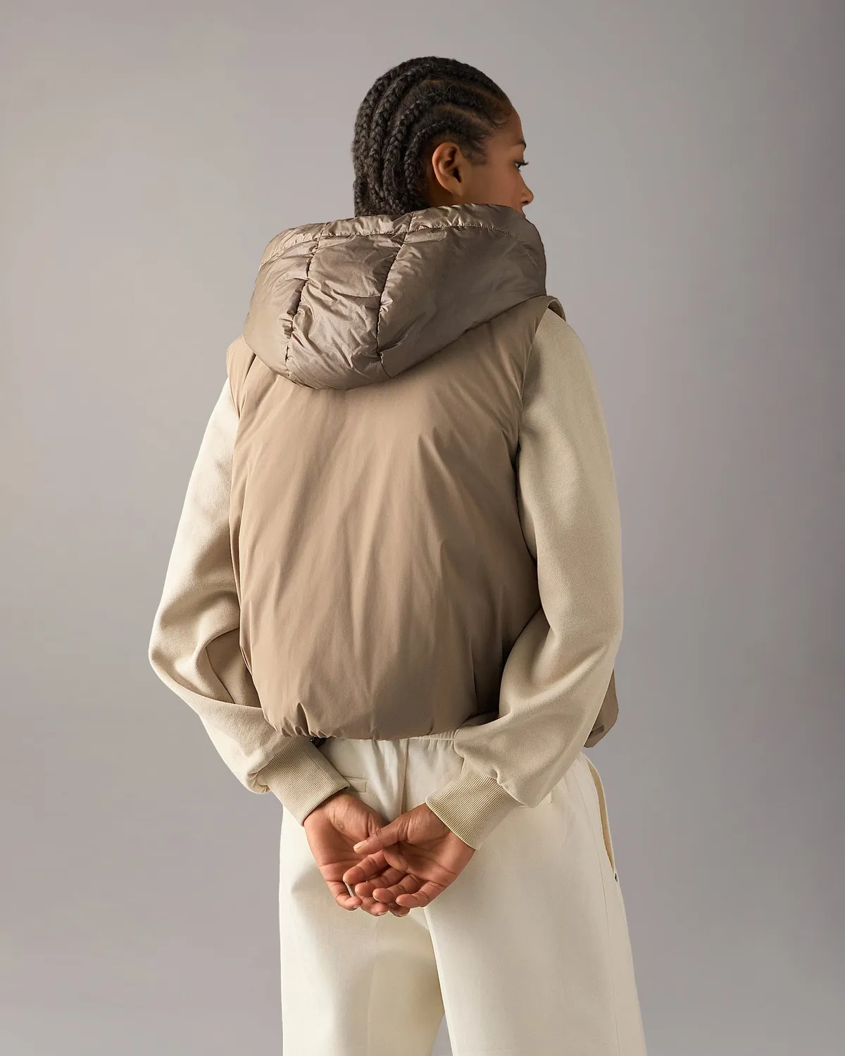 Moose Knuckles Tegan gilet duvet gris cendré capuche amovible