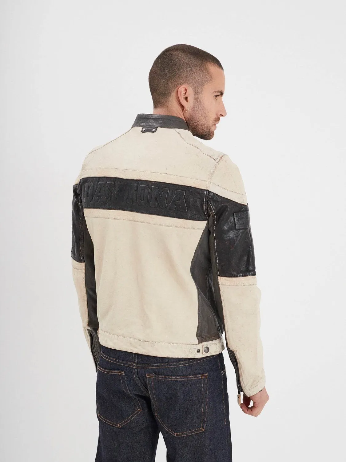 DAYTONA Borges blouson moto cuir blanc patiné