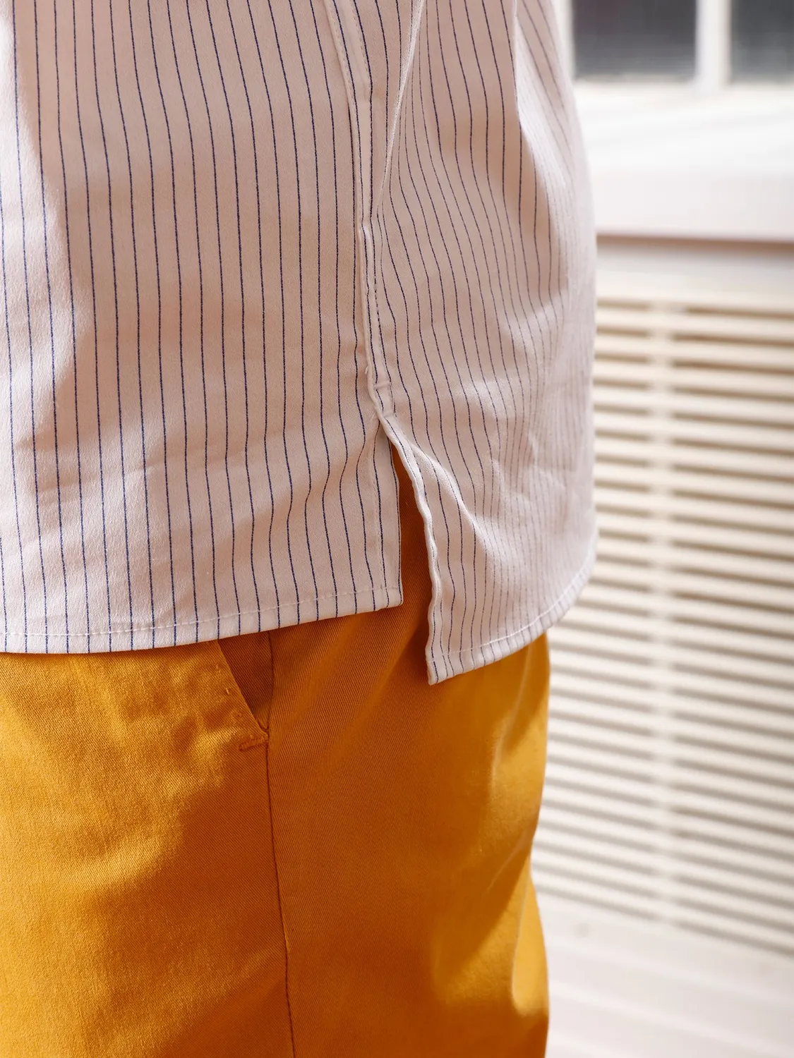 Hollington chemise slim col mao rayée blanche L coton