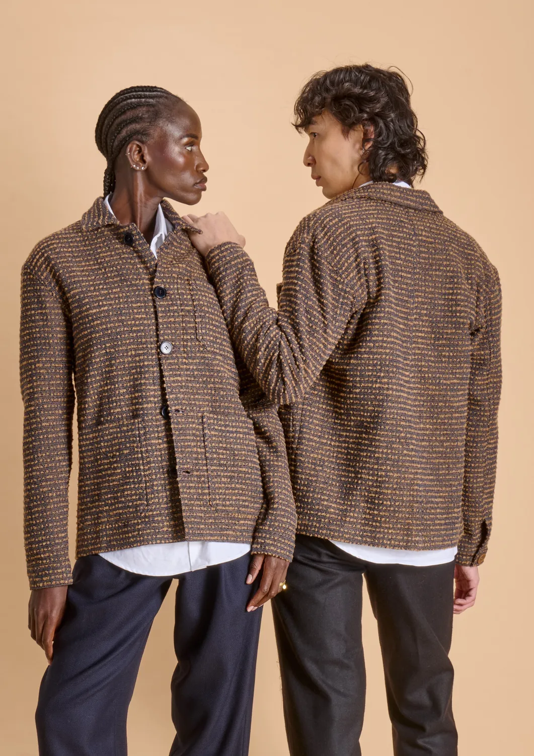 Soubacq Le Bleu Atelier veste lainage bleu beige