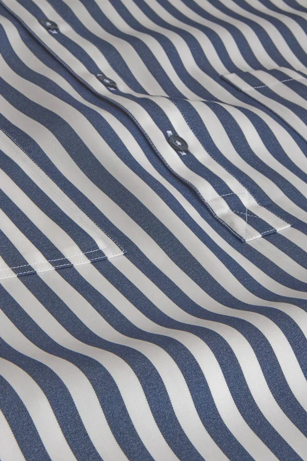 Hollington chemise col mao Tencel rayée bleu marine