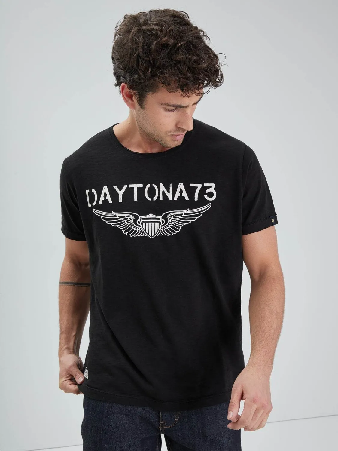 Daytona American t-shirt imprimé noir coton flammé
