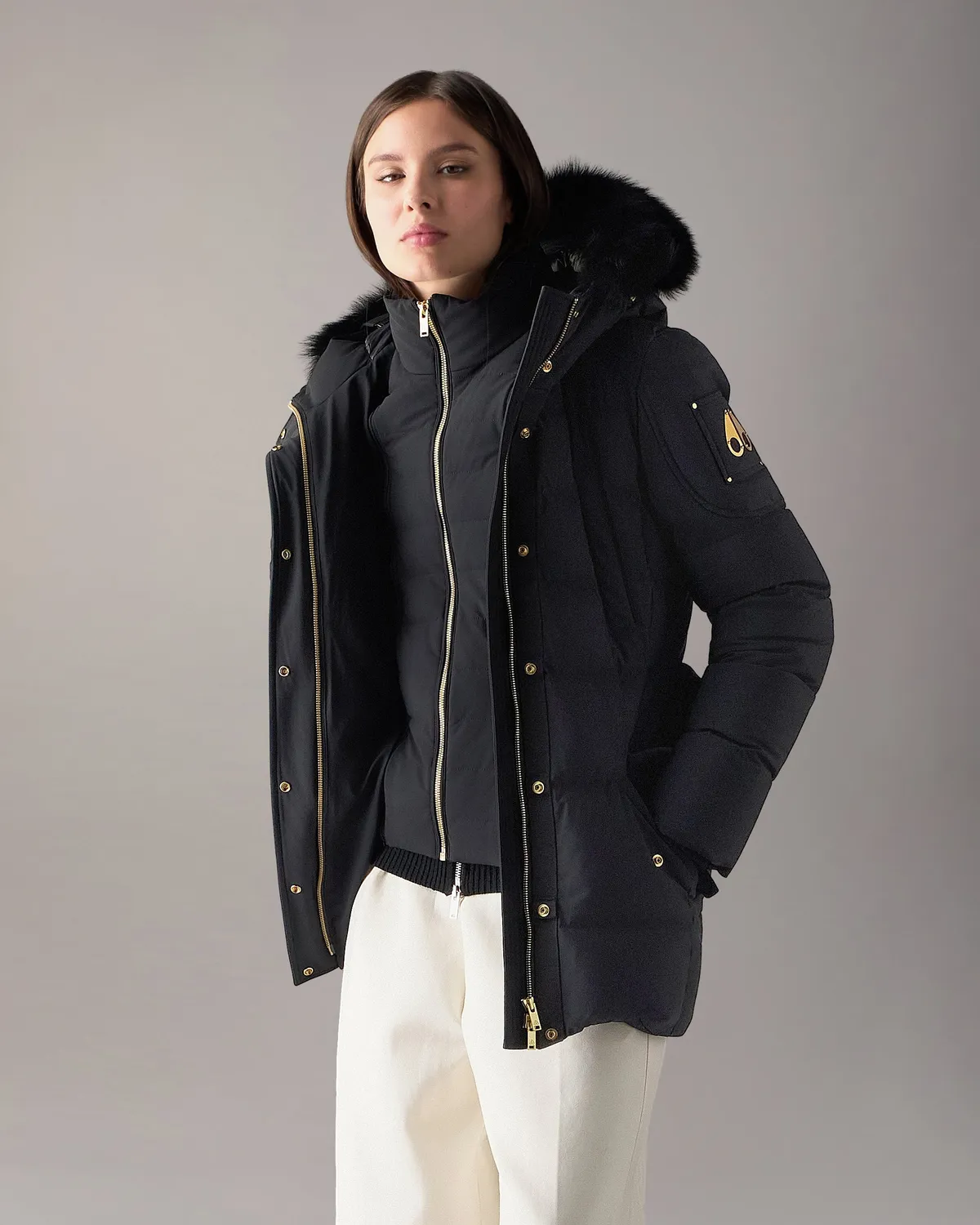 Moose Knuckles Gilded Doudoune Femme Noire Ceinture Alpine