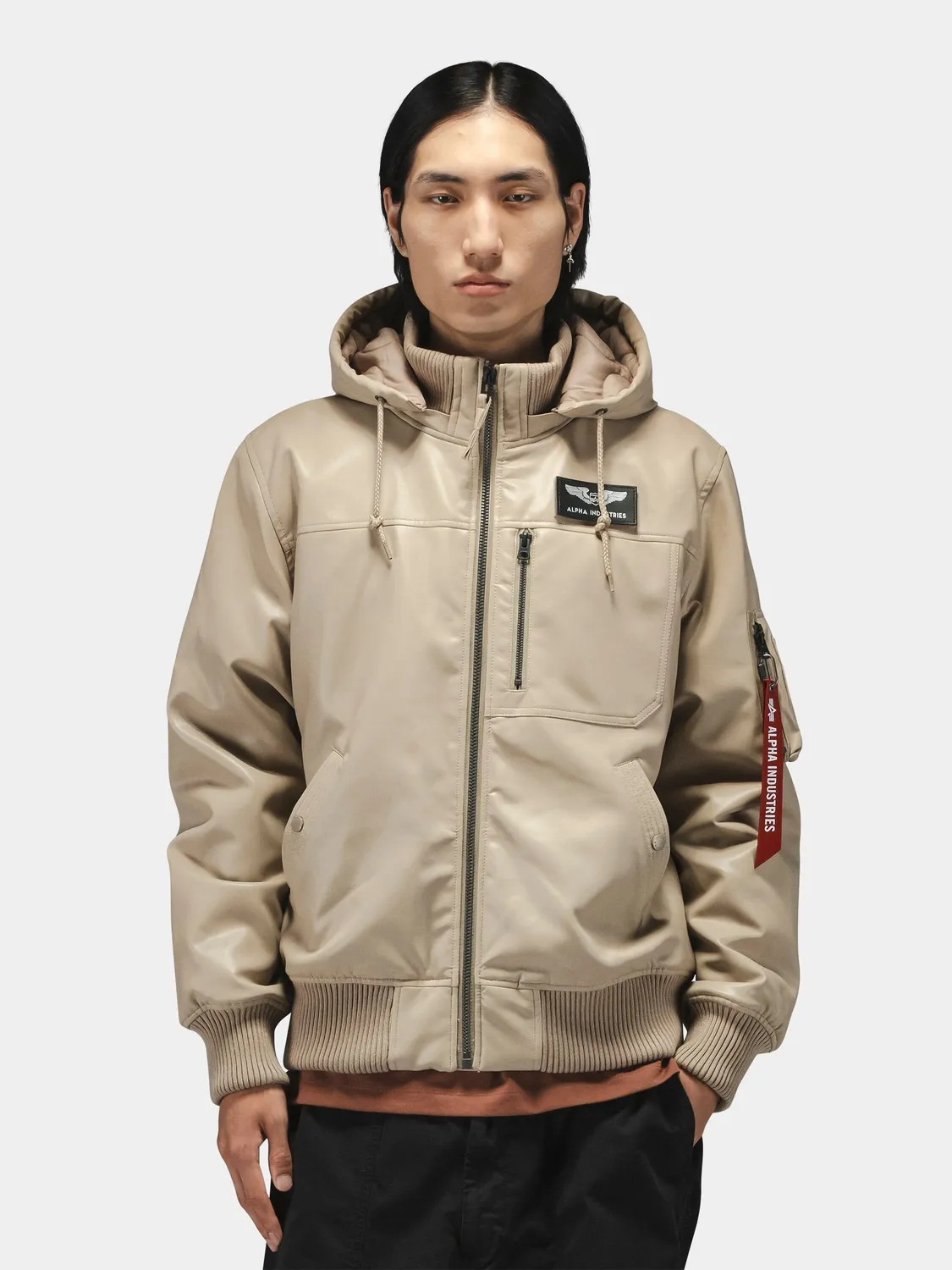 Alpha Industries Hooded Rib Flight blouson Vintage Khaki similicuir