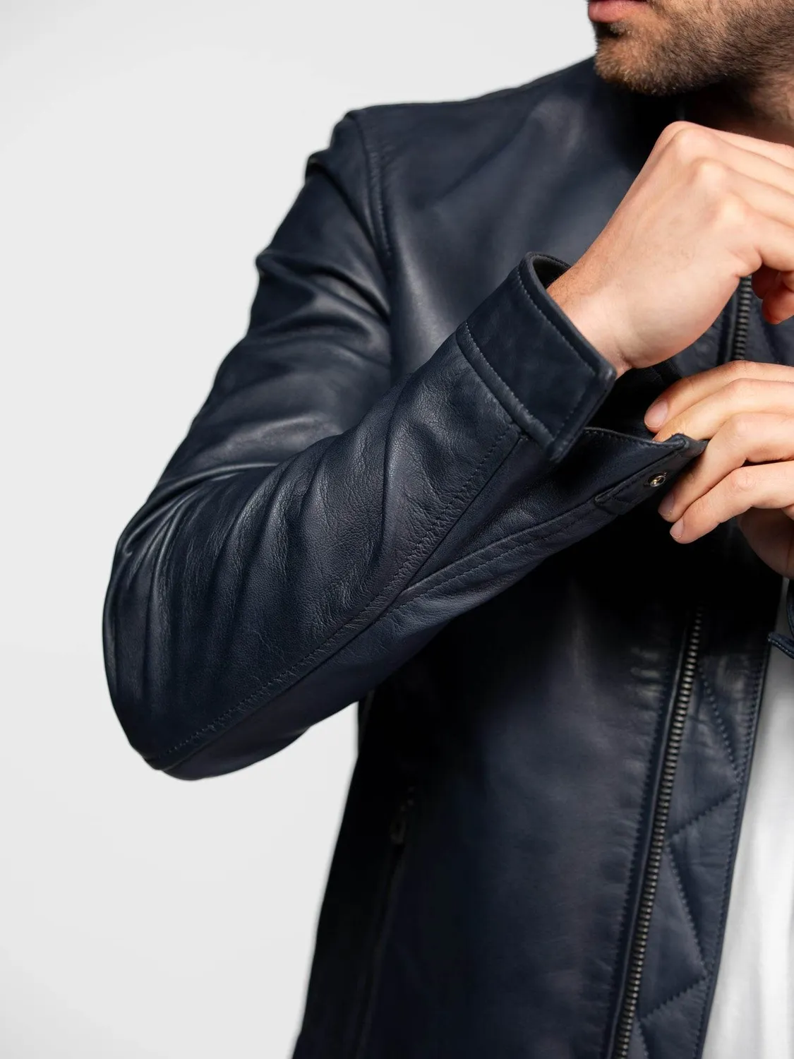 DAYTONA Mercer blouson cuir homme navy mouton grainé