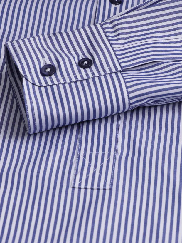 HOLLINGTON chemise col mao rayures bleu royal coton luxe