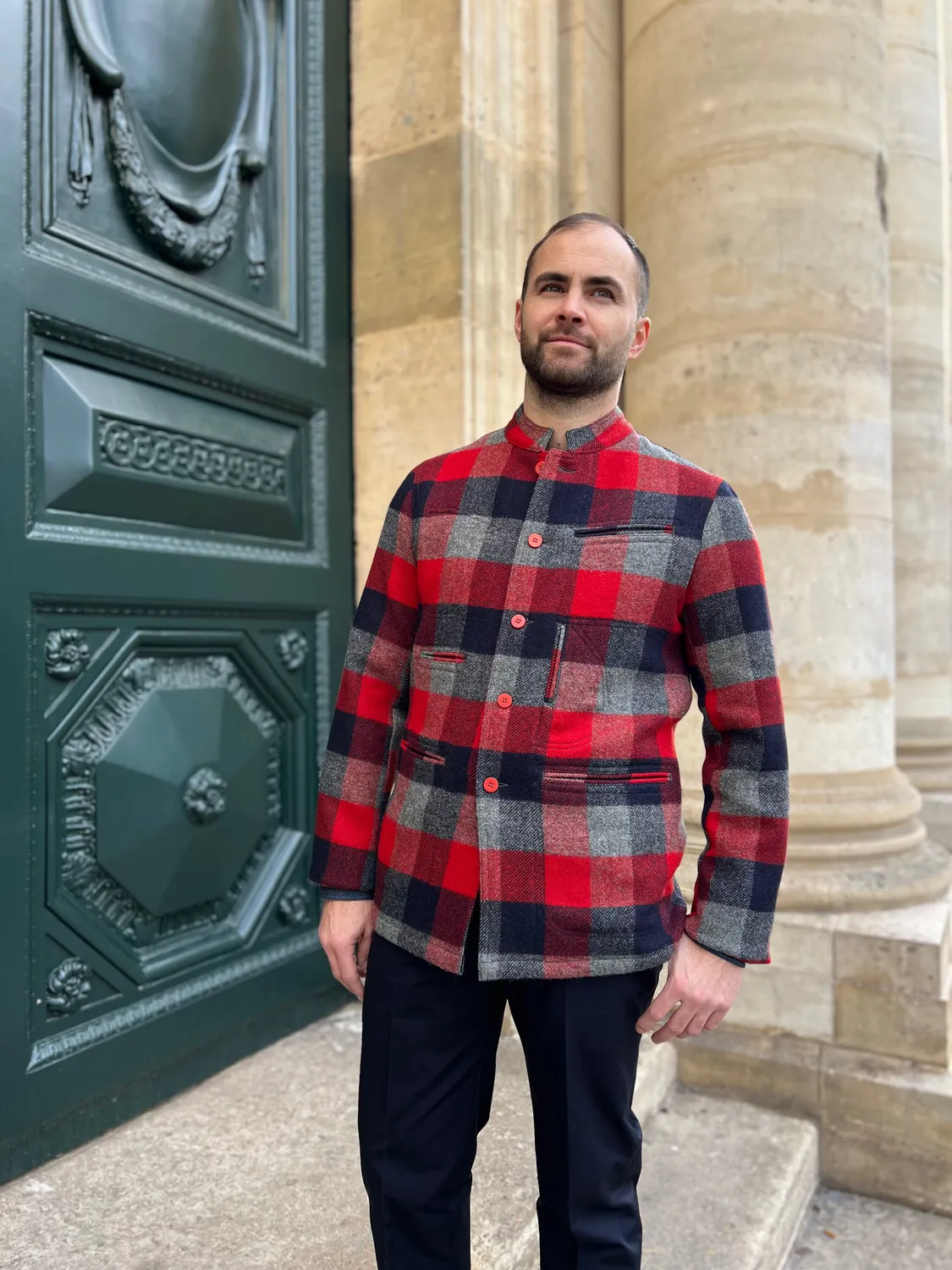 Hollington Architecte veste tweed carreaux rouges
