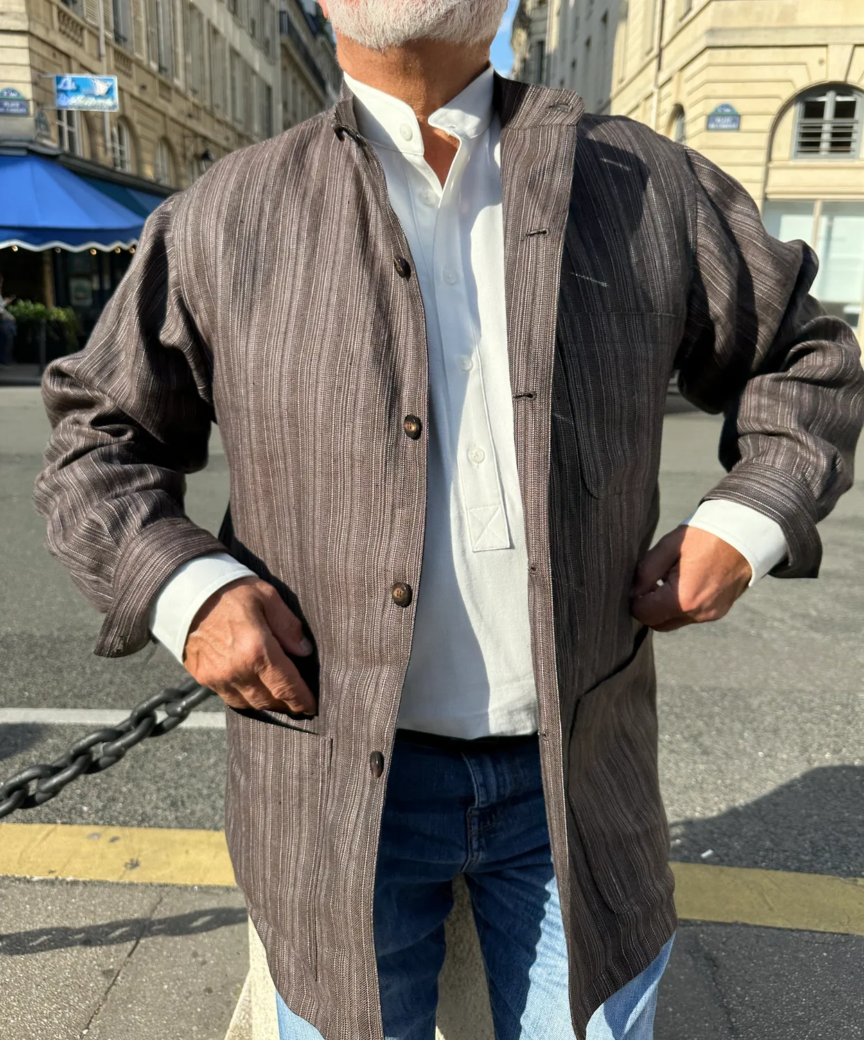 Hollington veste-chemise col mao lin écorce 46 ample