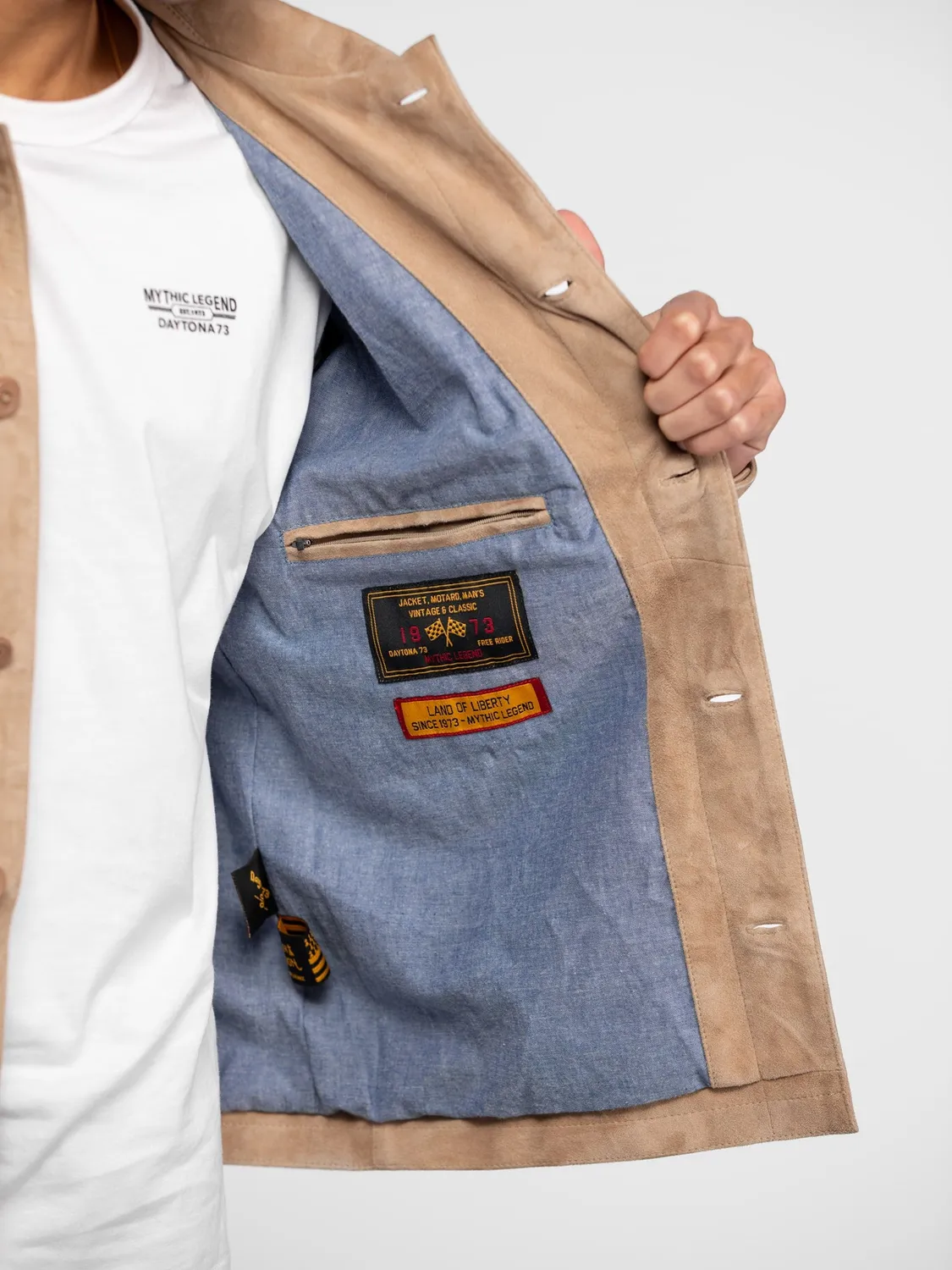 Daytona Houston veste cuir chèvre beige suédé trucker