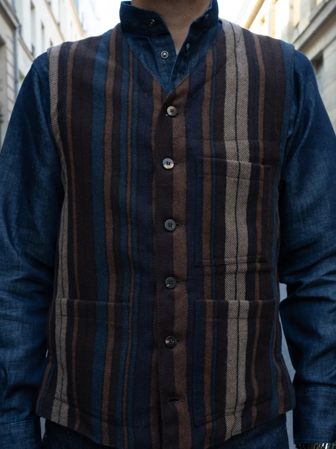 Hollington teddy wool bayadère gilet taille 52 hivernal
