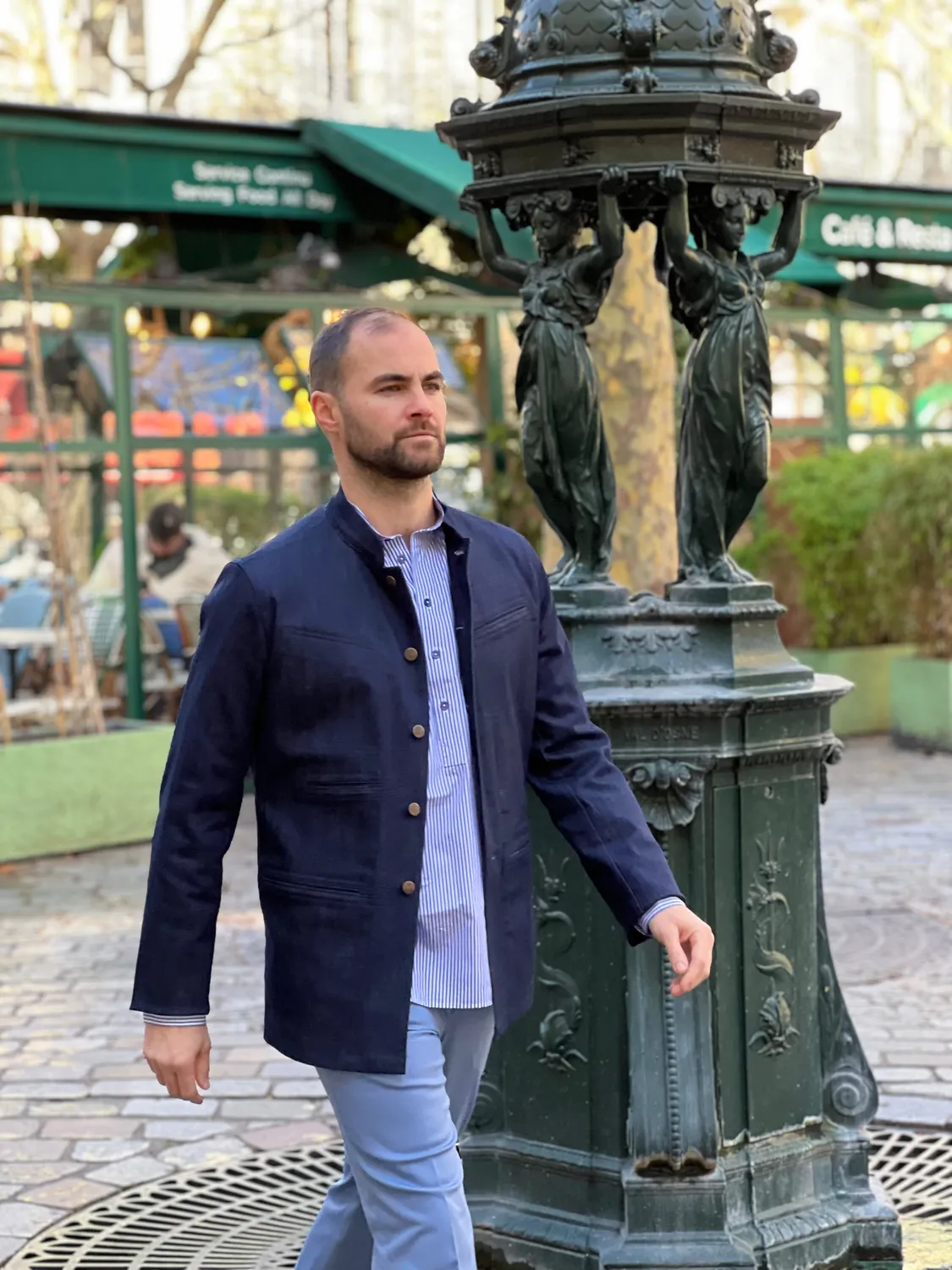 Hollington veste Architecte col Nehru denim indigo 44