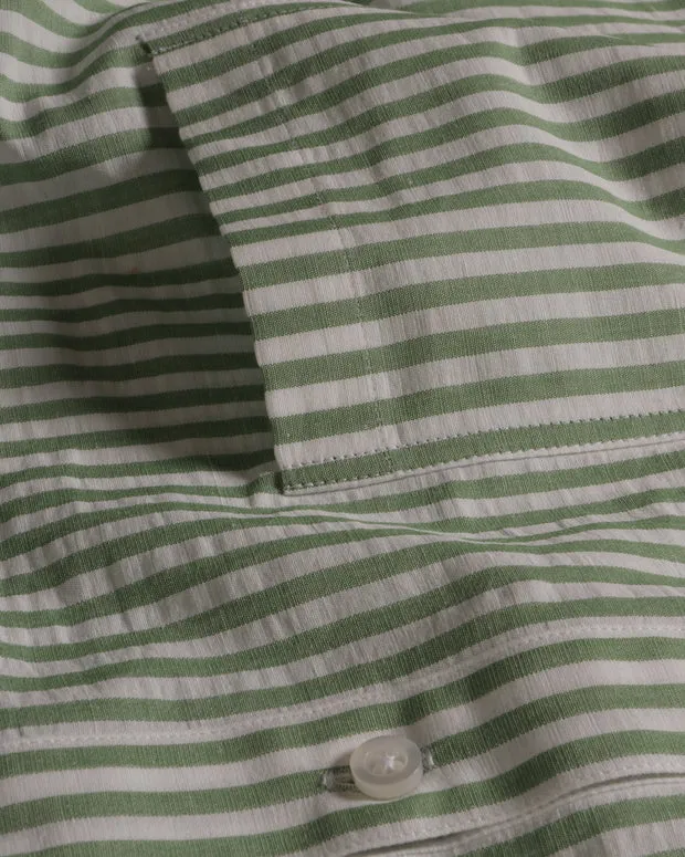 HOLLINGTON chemise col mao rayures vertes coton lin