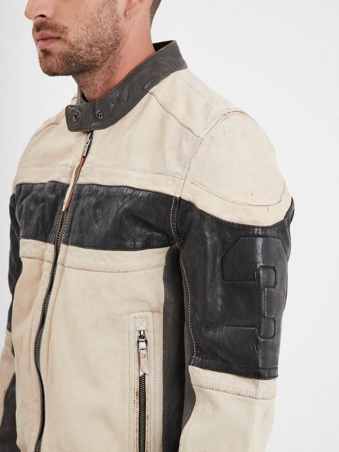 DAYTONA Borges blouson moto cuir blanc patiné