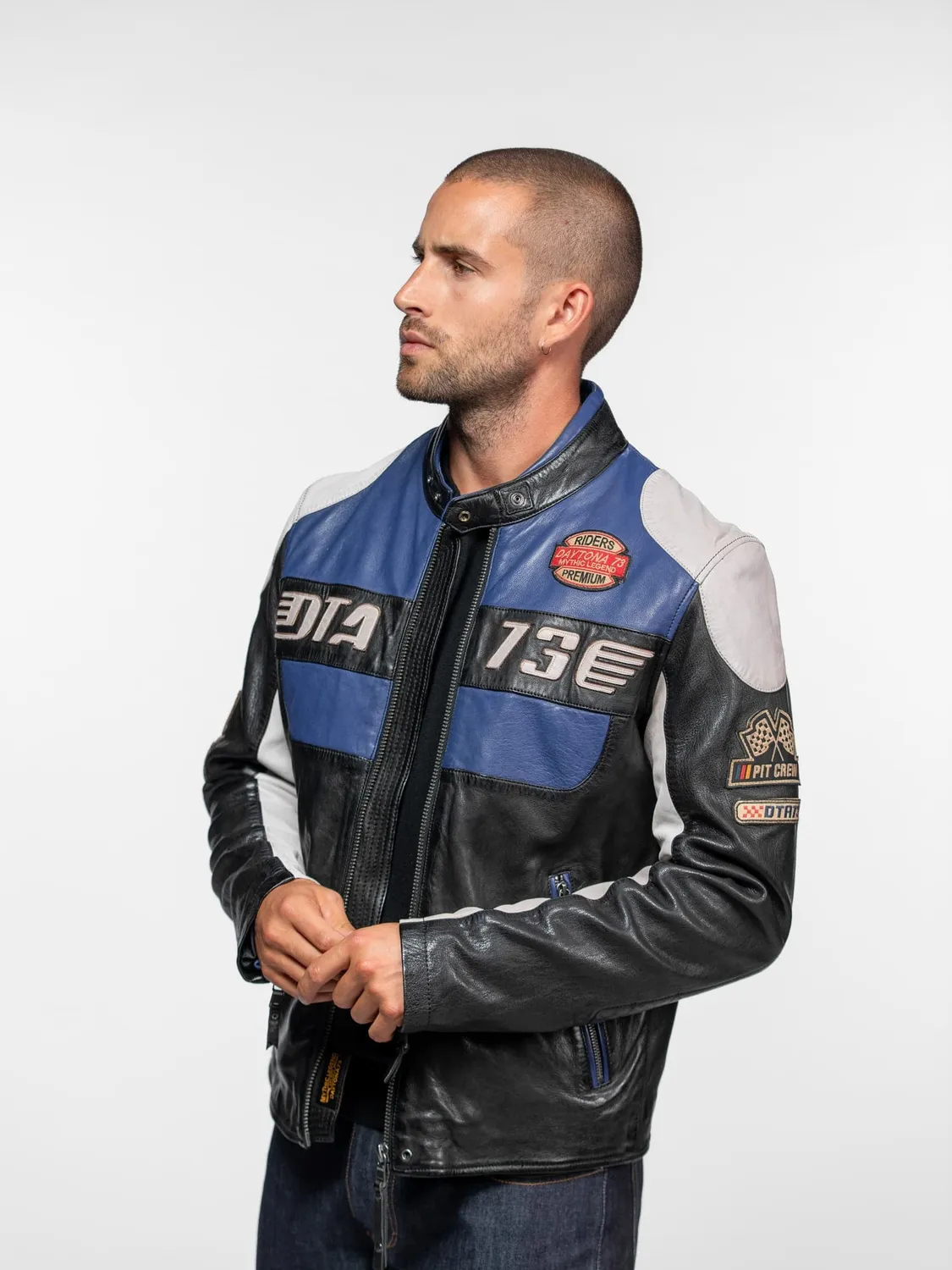 Daytona Findlay blouson cuir racing short blue