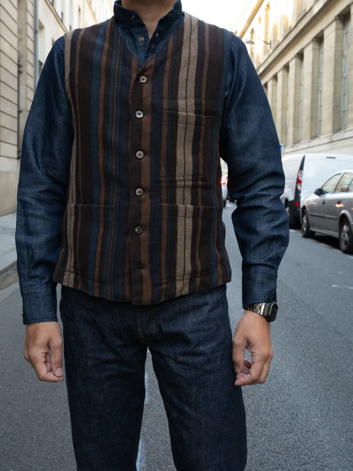 Hollington teddy wool bayadère gilet taille 52 hivernal