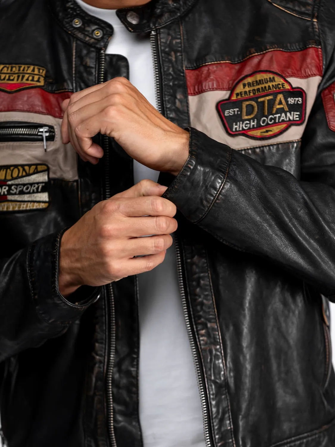 Daytona Nedoc Blouson cuir moto mouton noir vintage
