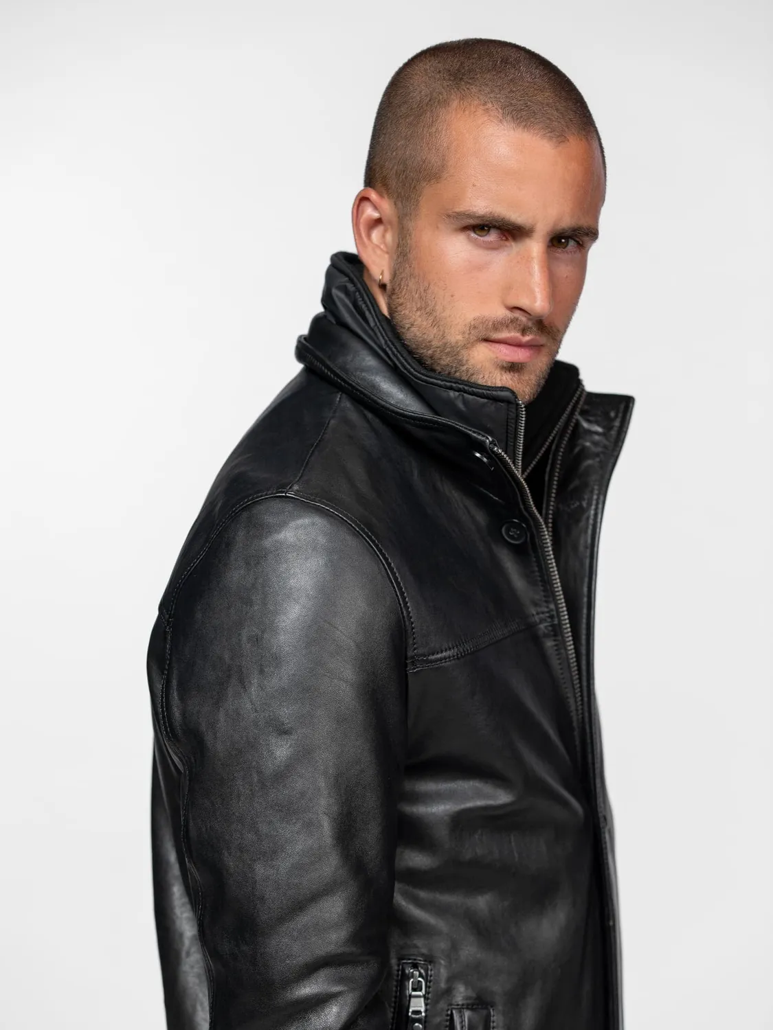 DAYTONA Tyler veste cuir agneau noir col montant