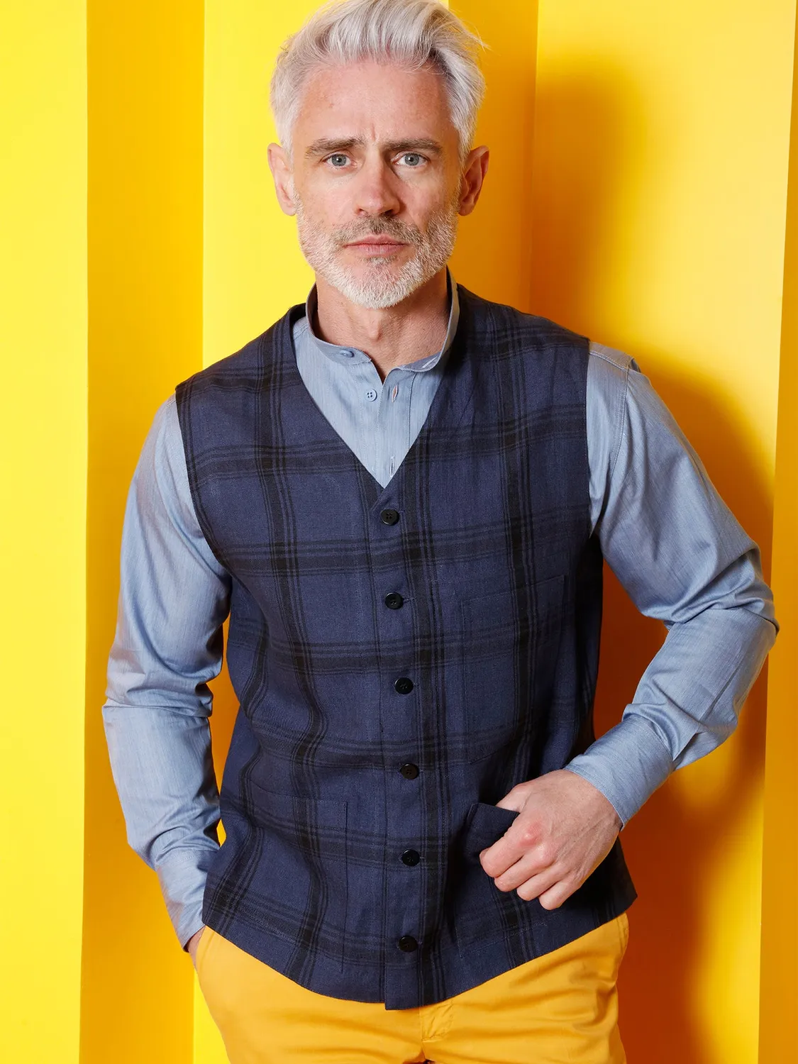 Hollington Lumberjacket gilet lin à carreaux bleu