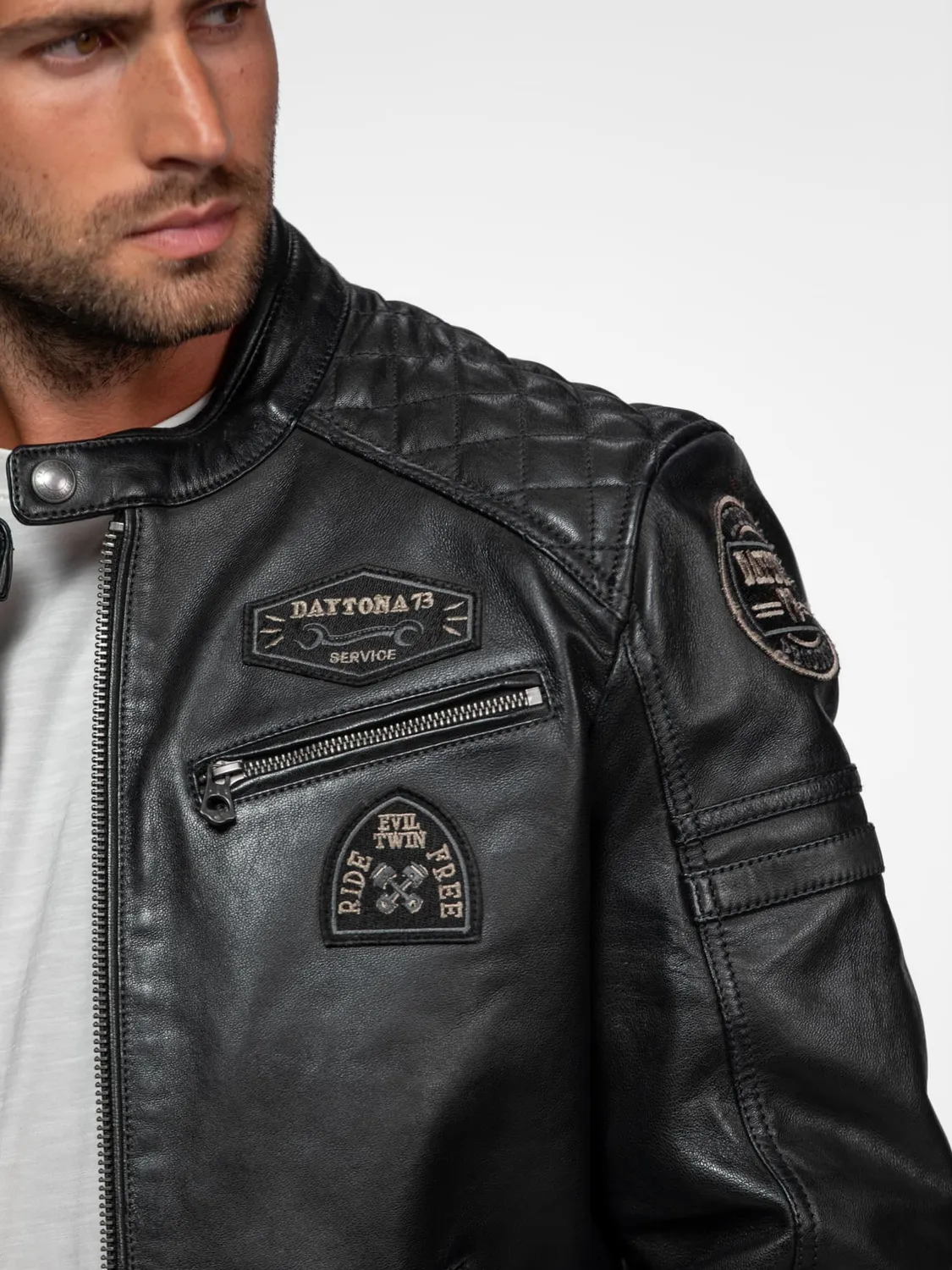 Daytona Nieto blouson cuir motard noir mouton vintage ajusté