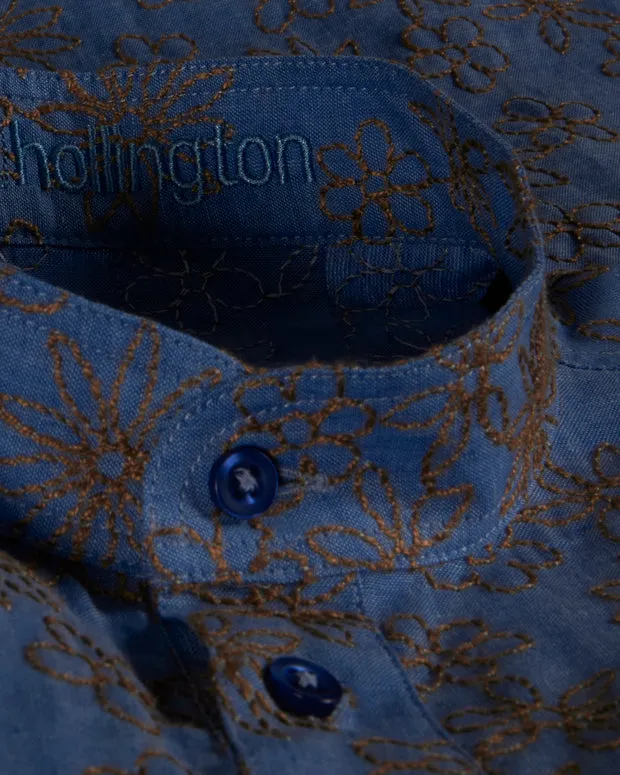 Hollington chemise col mao lin coton imprimé floral bleu