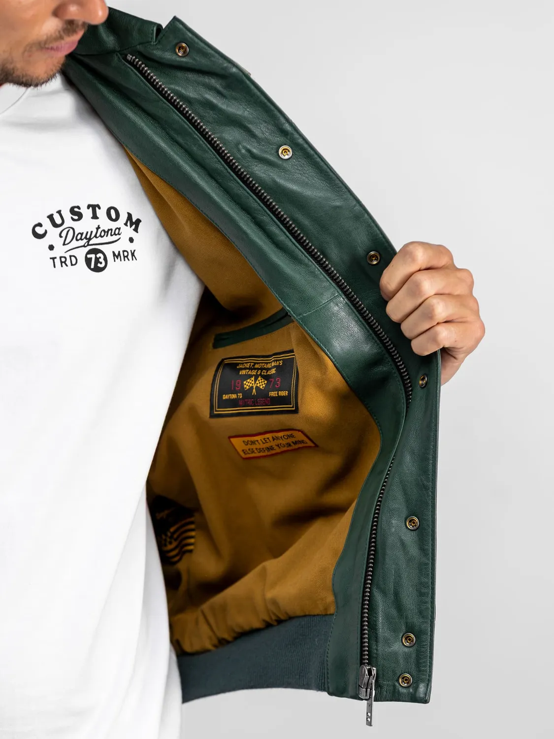 Daytona Lester blouson teddy cuir vert oversize