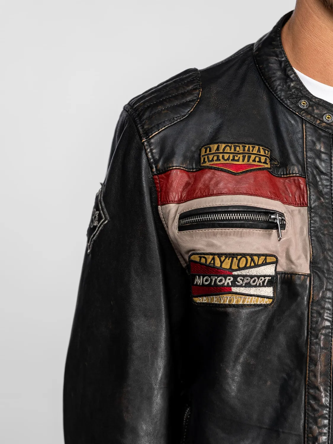 Daytona Nedoc Blouson cuir moto mouton noir vintage