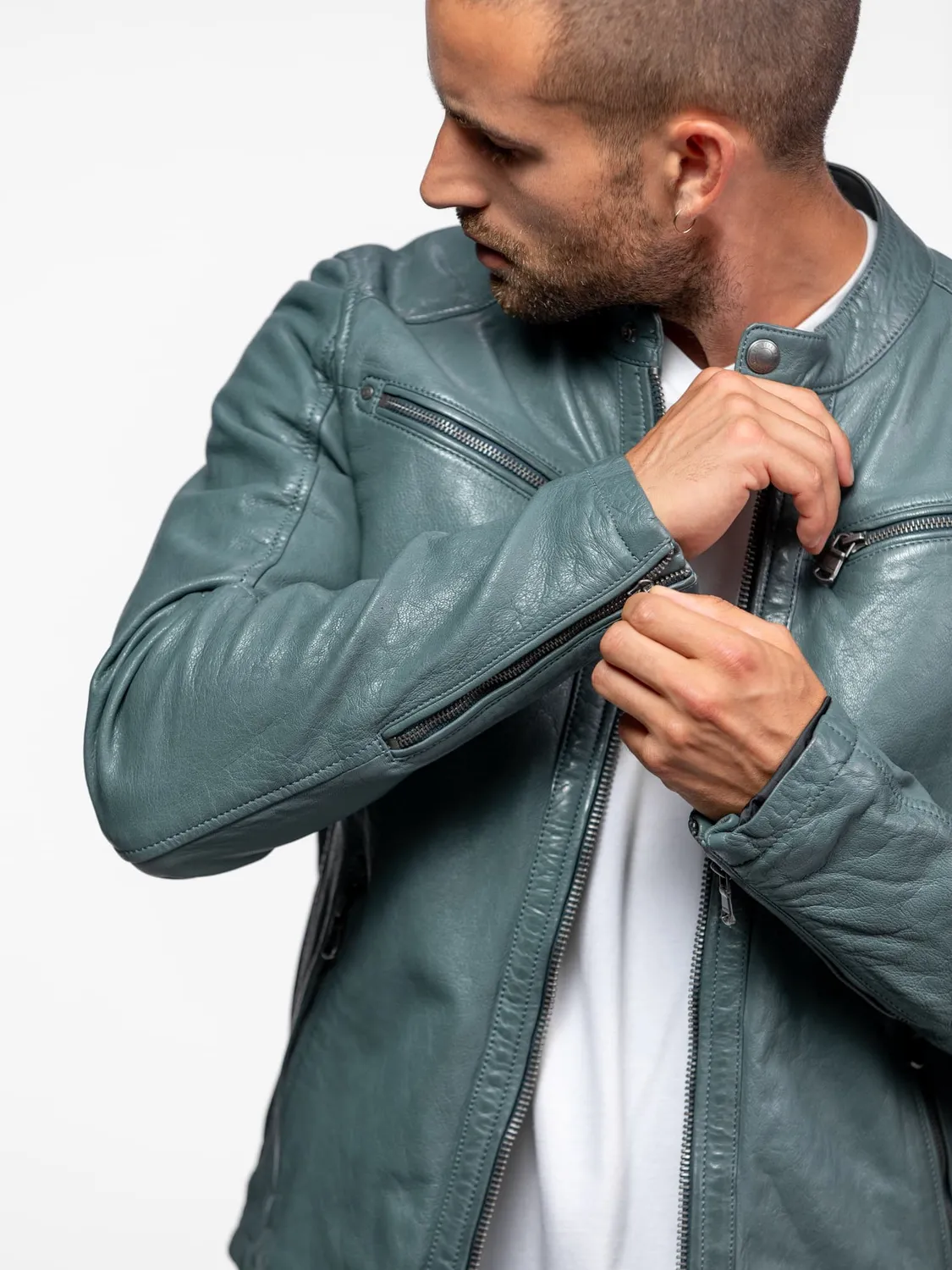 Daytona Gafino blouson cuir homme cognac agneau col motard