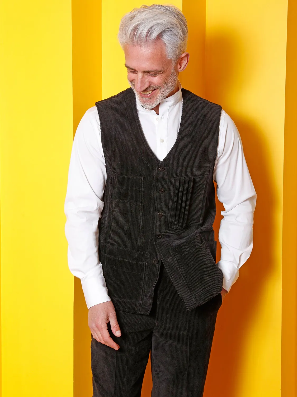 HOLLINGTON 20 Poches gilet velours laine noir