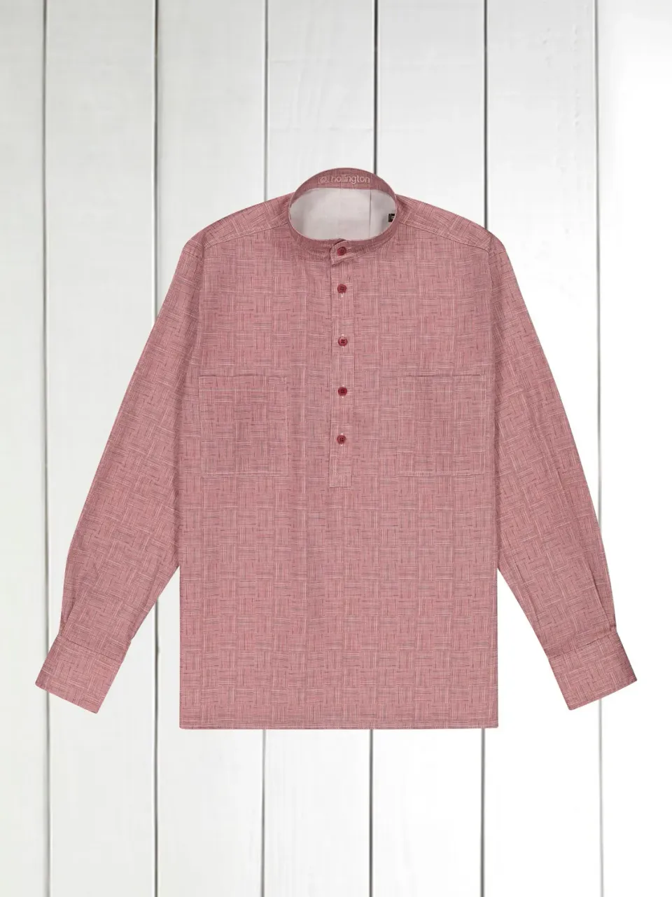 Hollington chemise col mao coton damier bleu
