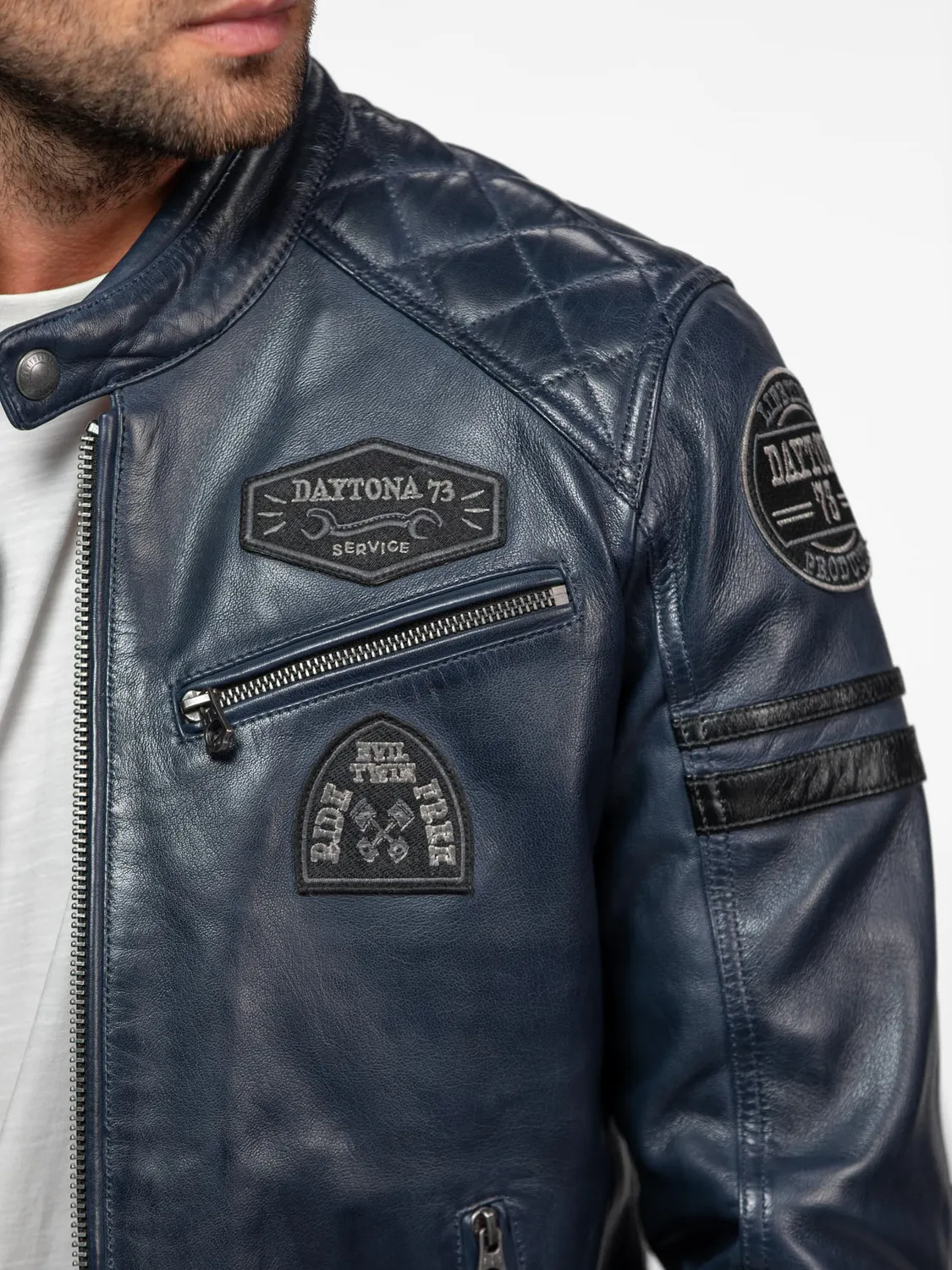 Daytona Nieto blouson cuir motard noir mouton vintage ajusté