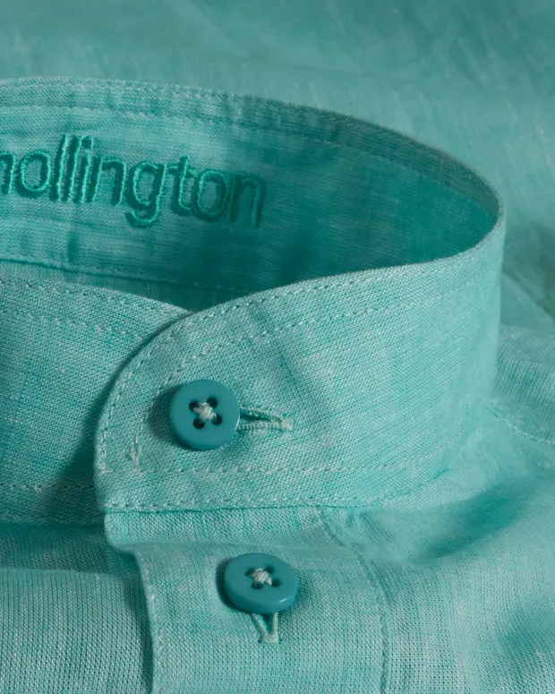 Hollington chemise Deauville col mao lin coton vert menthe