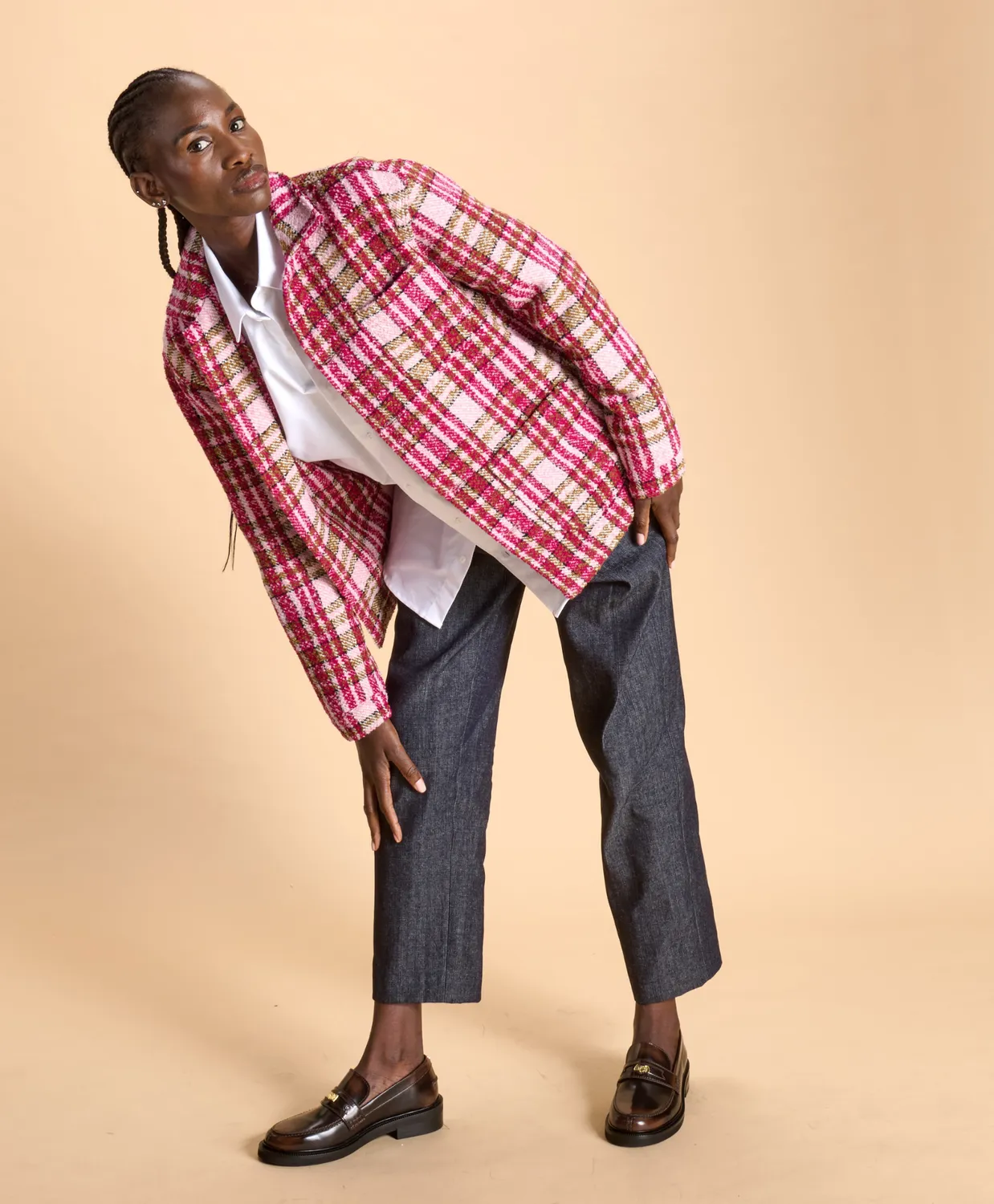 Soubacq Bleu Zita veste travail tweed bleu