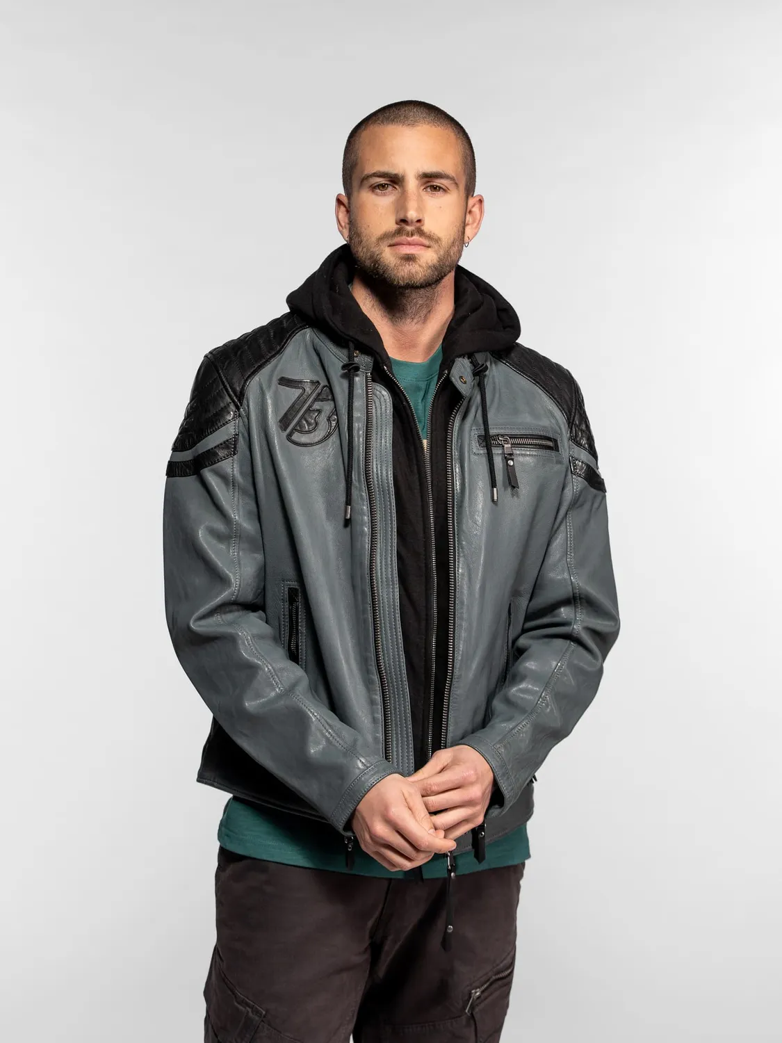 Daytona Dodds Blouson motard cuir agneau noir capuche