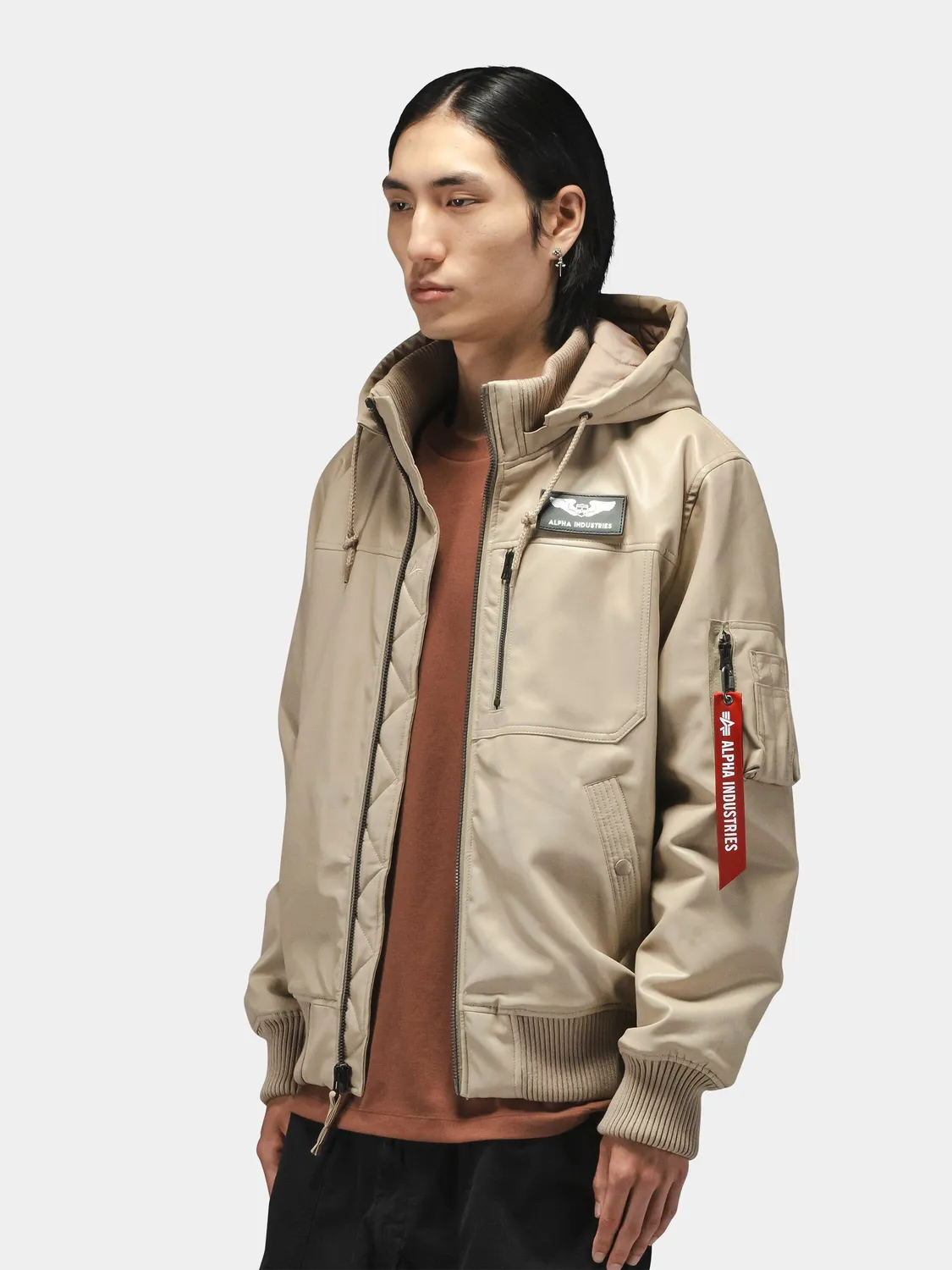 Alpha Industries Hooded Rib Flight blouson Vintage Khaki similicuir