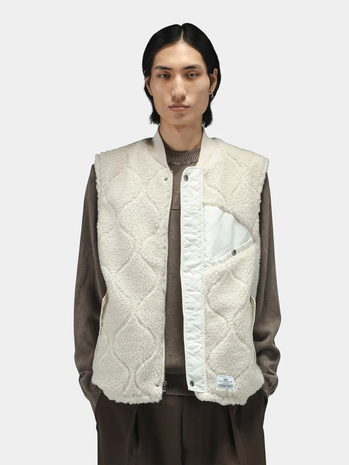 Alpha Industries Sherpa Onion Quilting gilet dune white