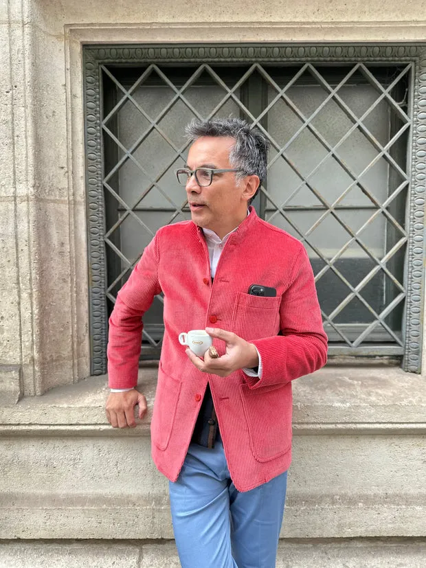 Hollington Tyrol veste vieux rose velours laine col nehru