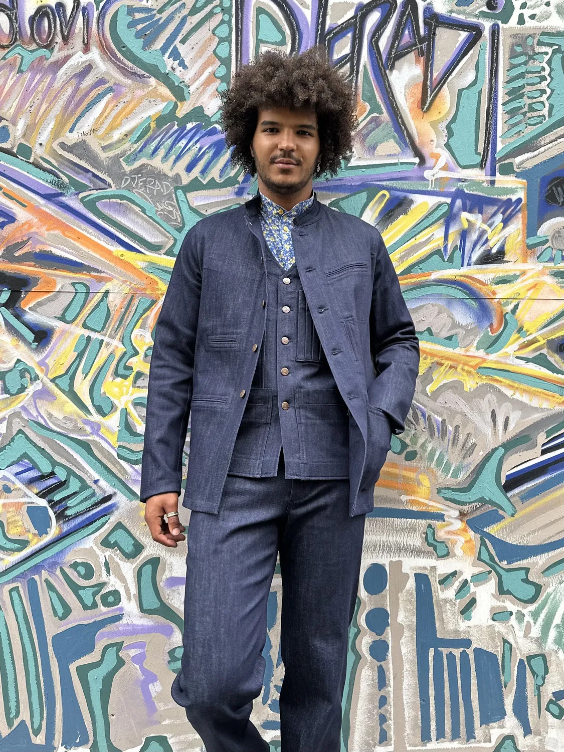 Hollington veste Architecte col Nehru denim indigo 44