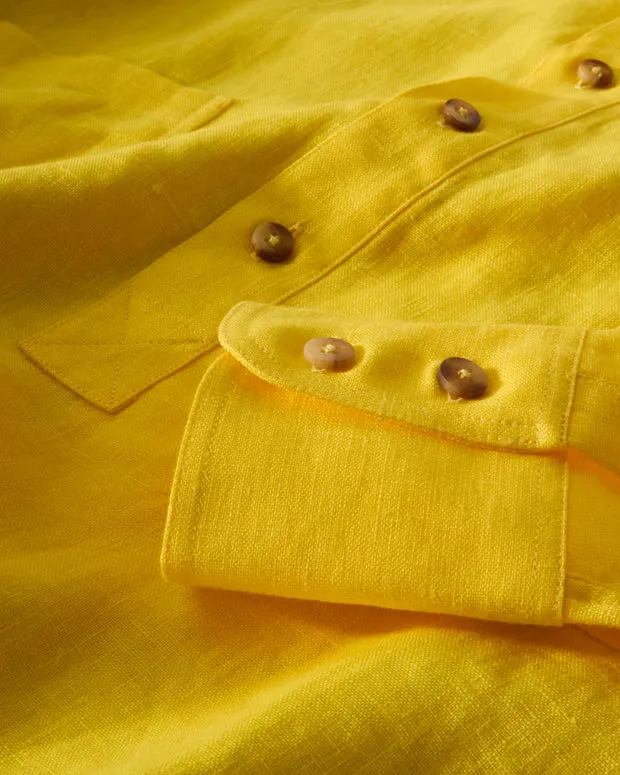 Hollington chemise col mao jaune lin hopsack