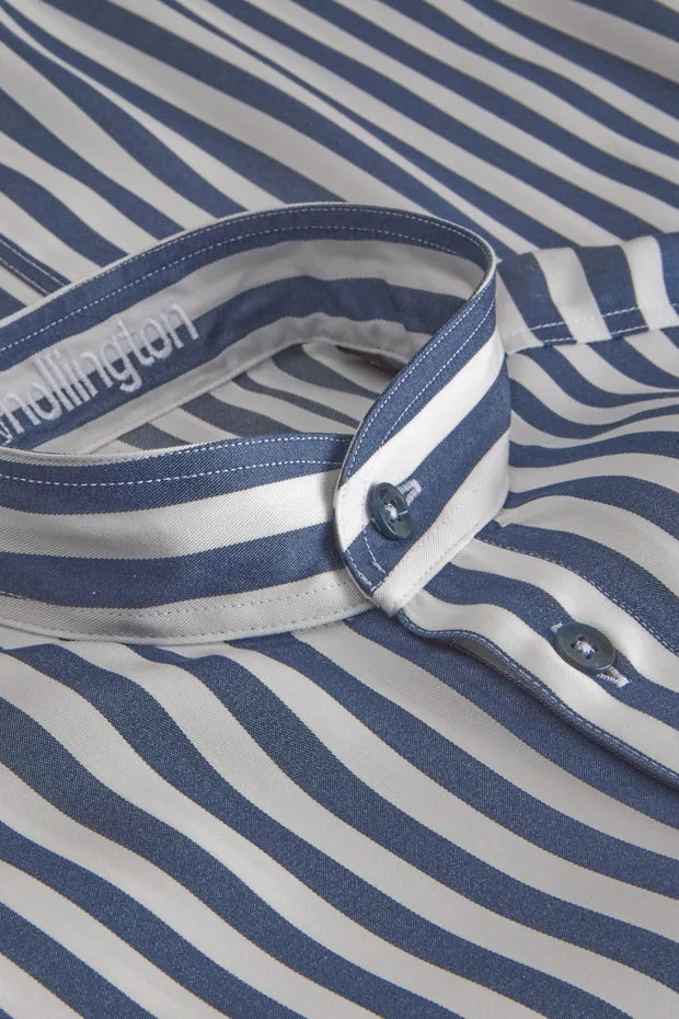 Hollington chemise col mao Tencel rayée bleu marine