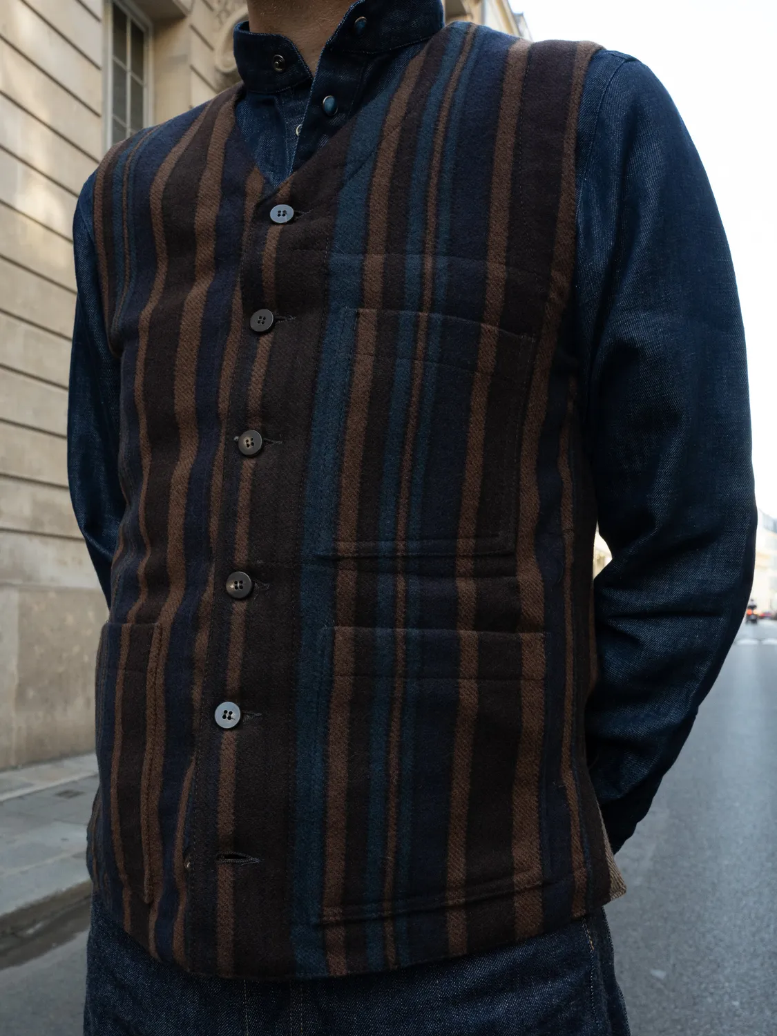 Hollington teddy wool bayadère gilet taille 52 hivernal