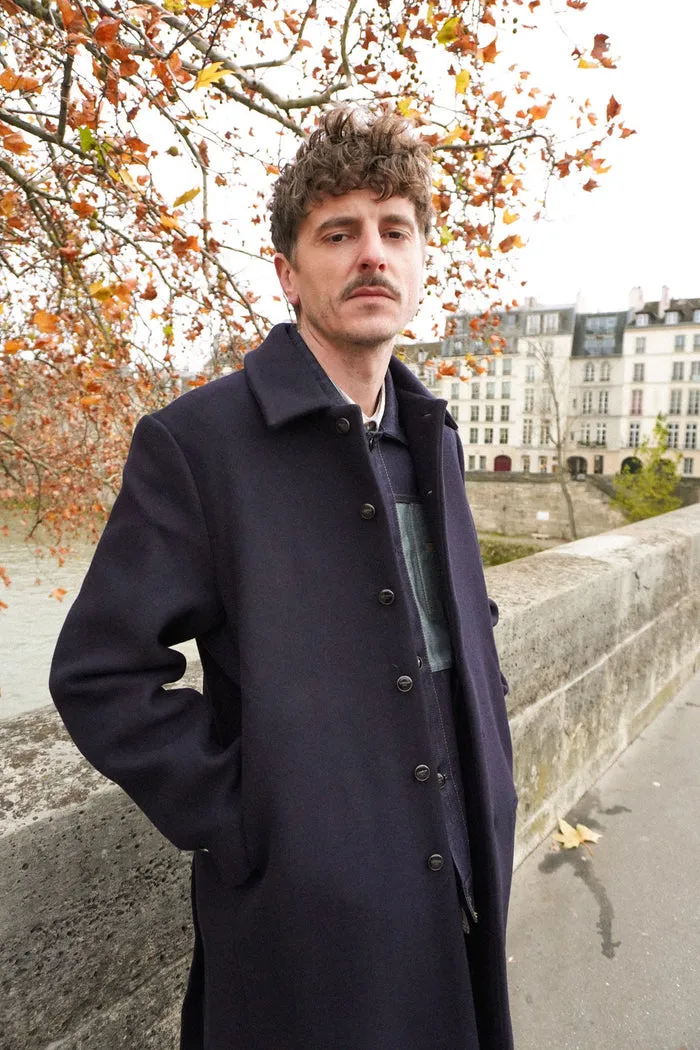 Lebrun Manteau Long Laine Bleu Marine Homme