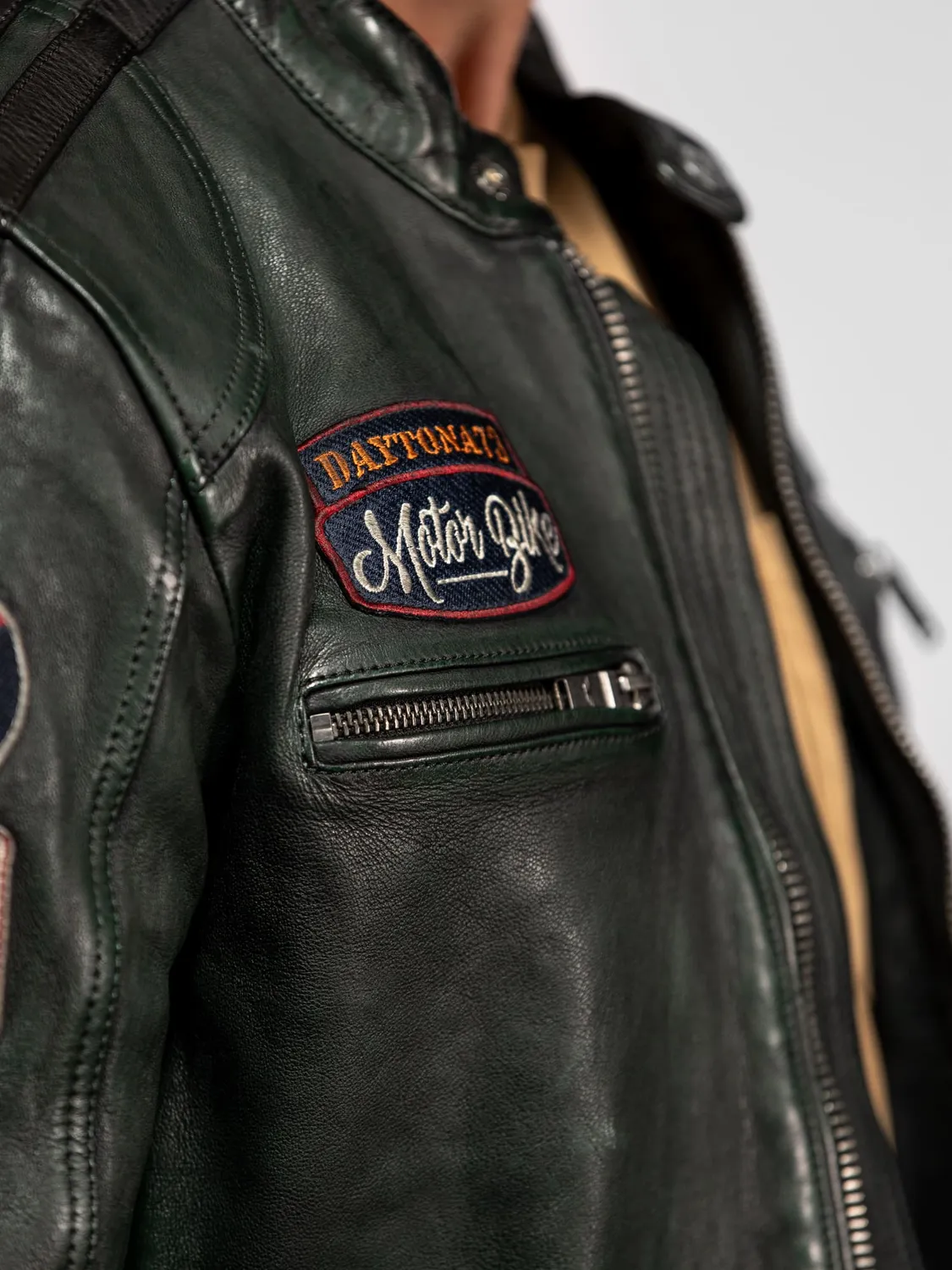 Daytona Aniak Blouson cuir moto mouton marine patiné