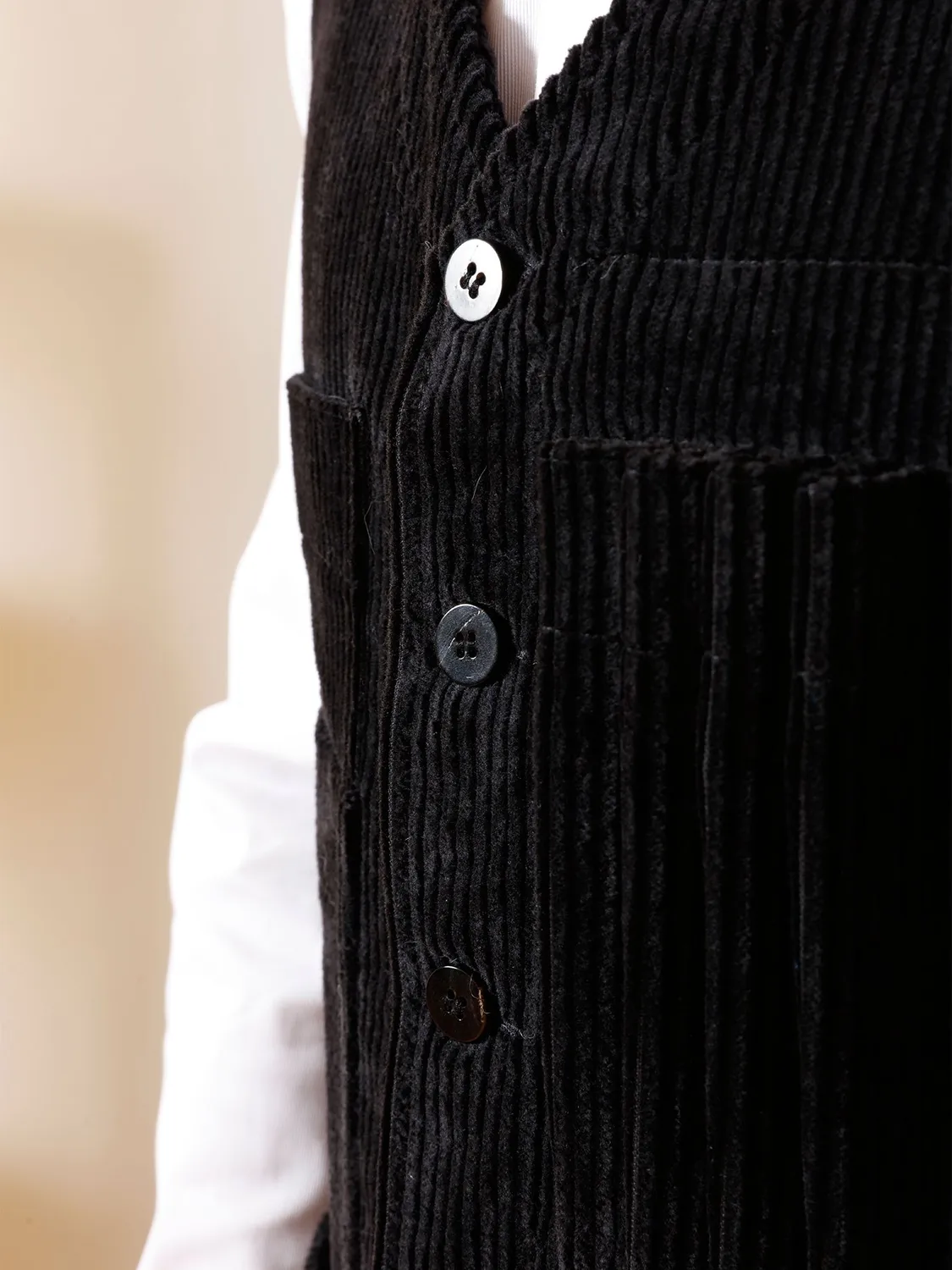 HOLLINGTON 20 Poches gilet velours laine noir