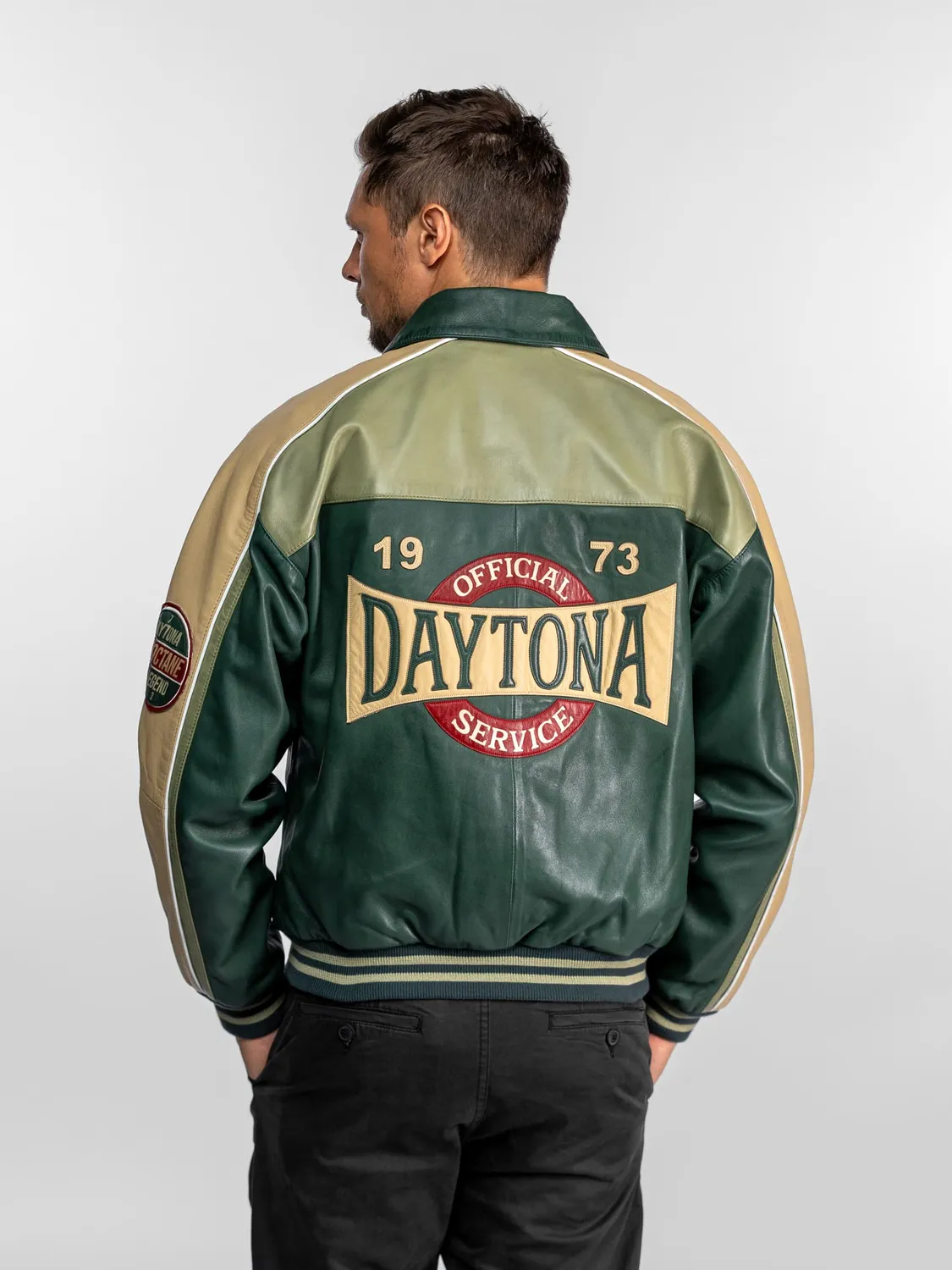 Daytona Lester blouson teddy cuir vert oversize