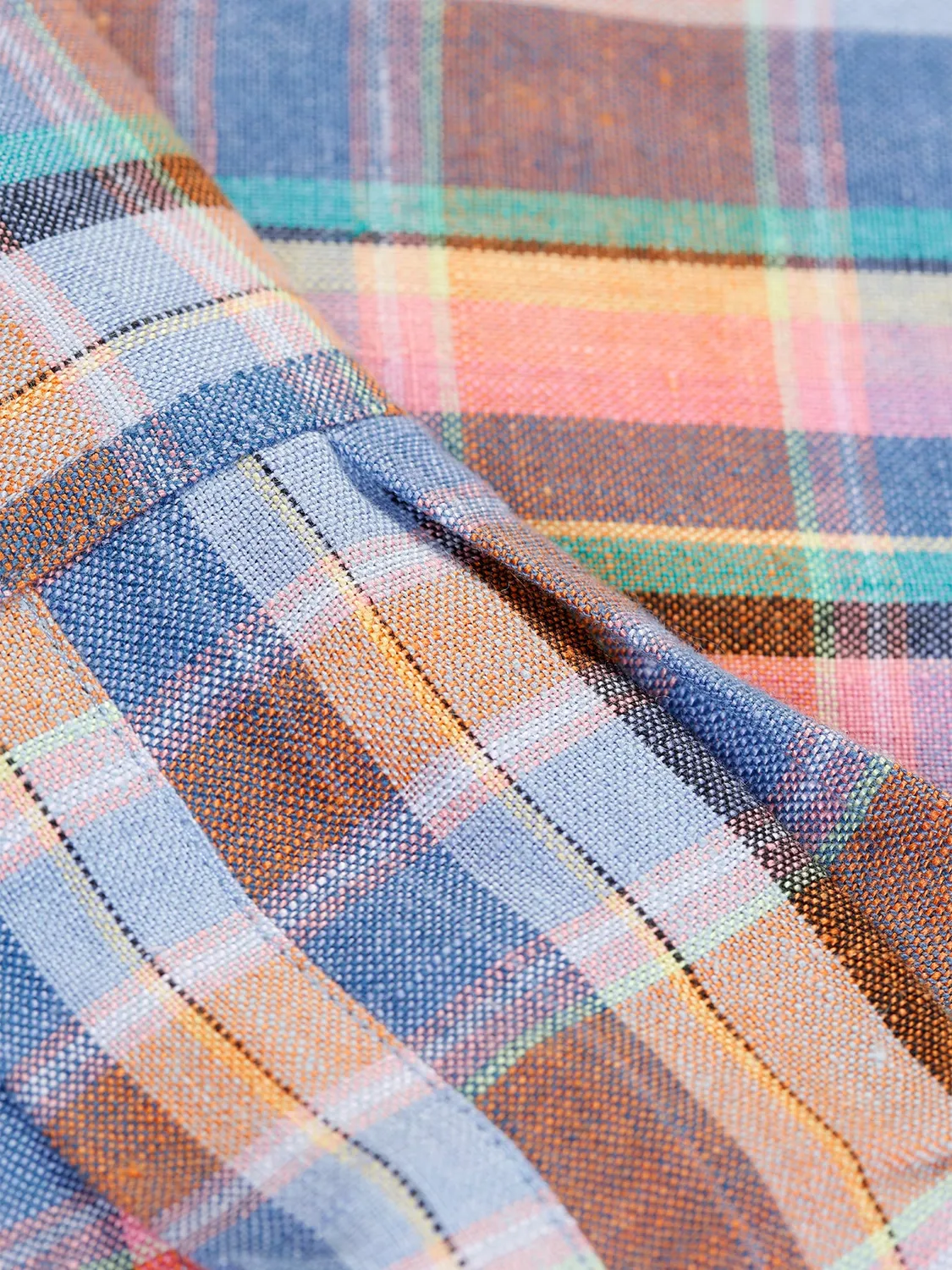 HOLLINGTON Chemise col mao tartan été lin XS-XXXL