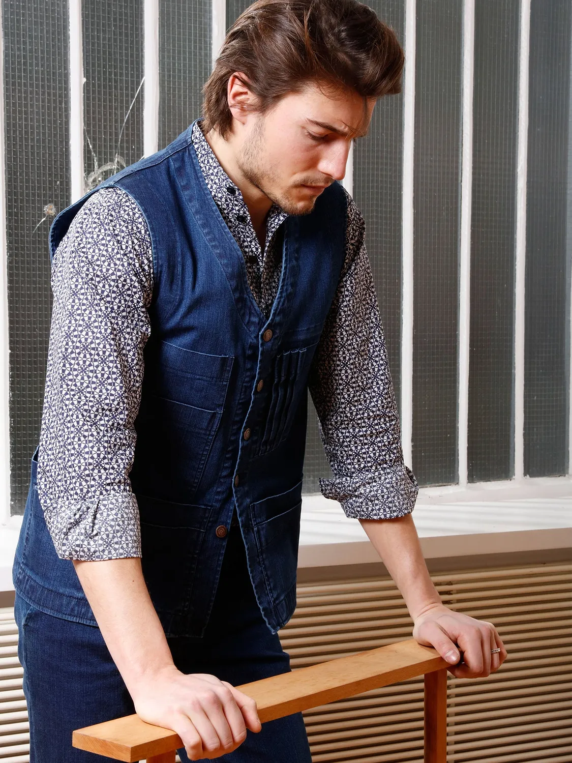 Hollington 20 poches gilet denim indigo extensible bleu 46