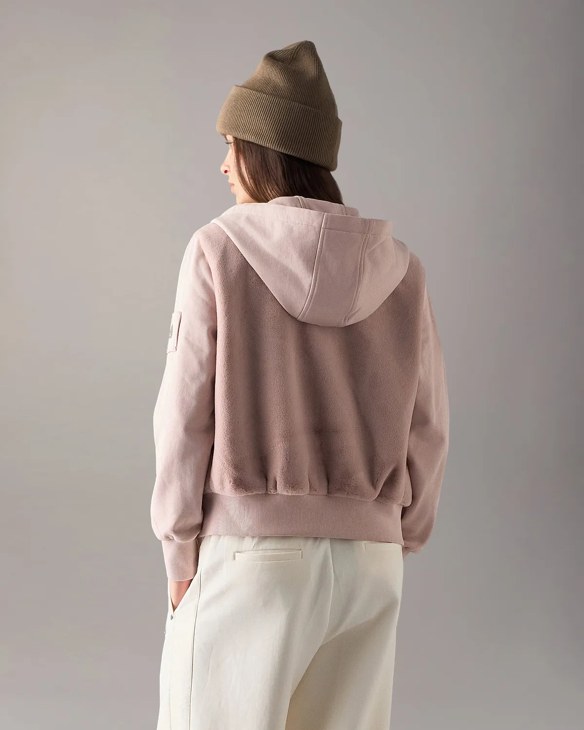 Moose Knuckles Bunny Roslyn Hoodie Rosewood fausse fourrure