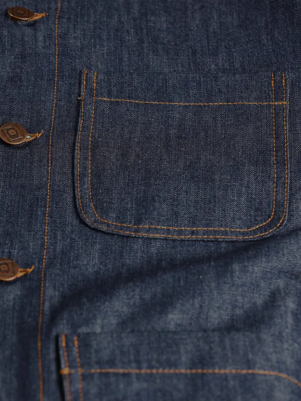Hollington Naipaul veste indigo denim col officier non doublée